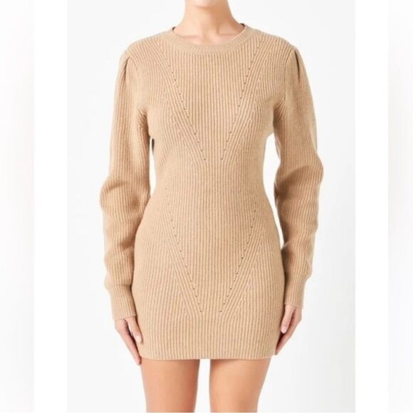 English Factory neutral wool blend knit mini sweater dress women’s size small - Picture 1 of 9